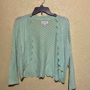 Elle Sweater Open Cardigan M Mint Green Short Cropped Long Sleeve Viscose Nylon